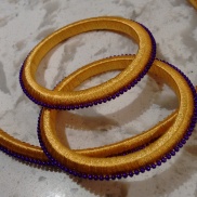 Yellow Head Band and Bangles with Purple Beads